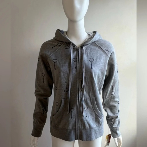 Mossimo NWT Gray Heart Key Printed Zip Hoodie - Picture 1 of 8